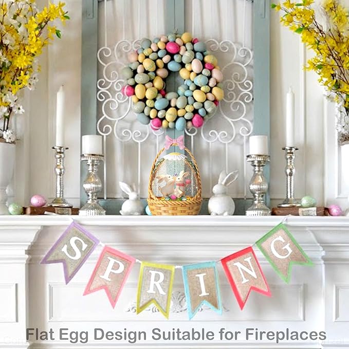 Easter Snow Globe Lantern Easter Decorations for Home with Timer Swirling Glitter, Lighted Easter Decor Indoor Easter Gifts with Easter Basket Bunny Eggs, USB or Battery Operated