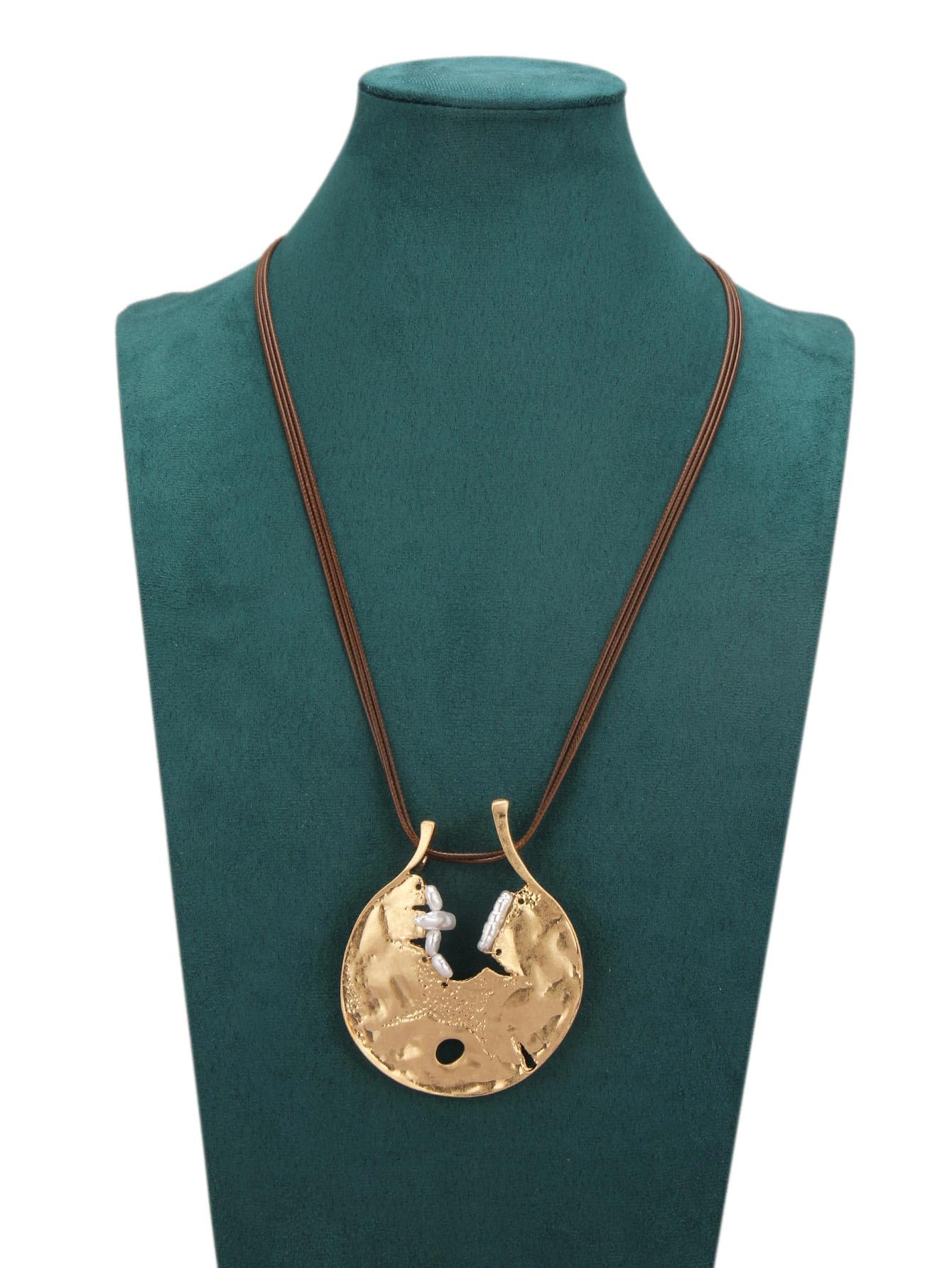 joymiao Boho Long Necklaces for Women Vintage Chunky Statement Necklace with Large Gold Circle Pendant and Pearl Long Boho Hippie Jewelry