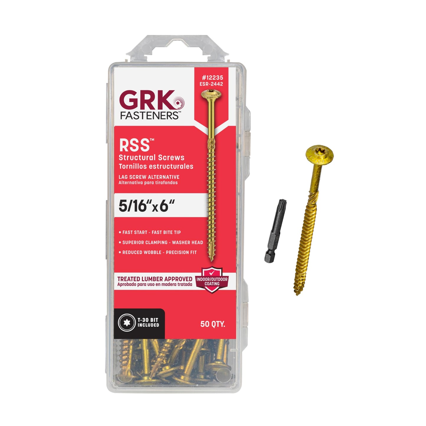 GRK Fasteners RSS™ 5/16 x 6 Inch, Rugged Structural Screws, 50 PCS, Rust Resistant Climatek™ Coating, Interior and Exterior Use, Heavy-Duty Framing & Decking Screws, Fast Bite Tip with Star Drive