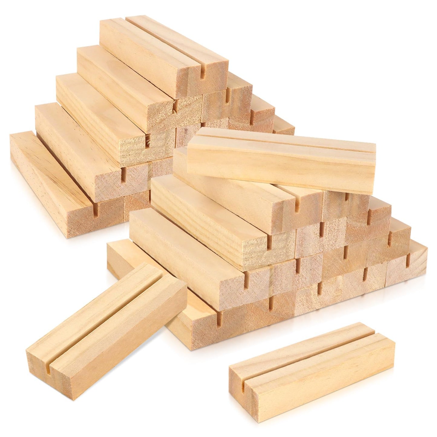 ISUSSER 30Pcs 3.9x1.4 Inches Wood Table Number Stands, Wood Place Card Holders, Picture Holder Acrylic Sign Holders for Wedding, Ceremony, Birthday, Party, Home Decoration, Events