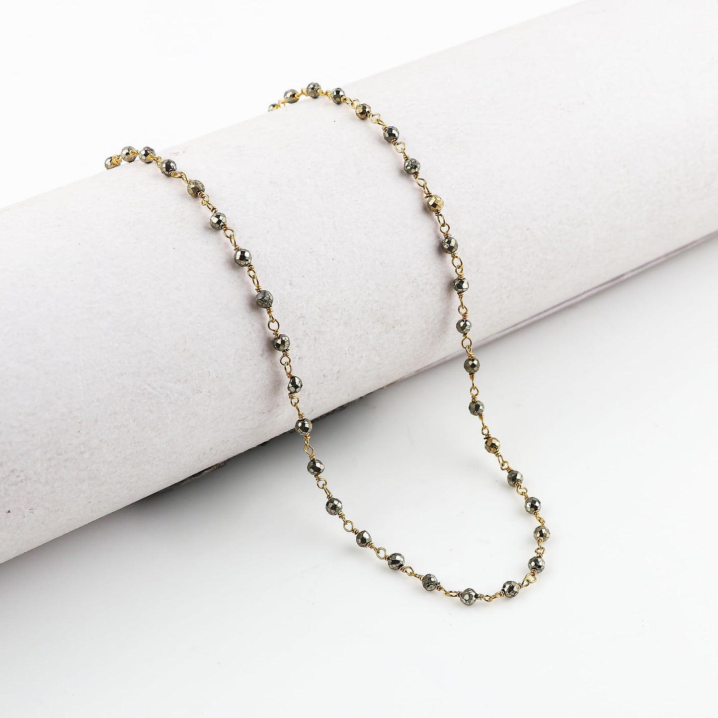 CRYSTALINES (3pcs) Natural Pyrite Gemstone Cluster Jewelry Combo Set, 14K Gold Plated, Crystals Beads Rosary Chain, Handmade Bohemian Jewelry - Bracelets, Necklace, Earrings for Women
