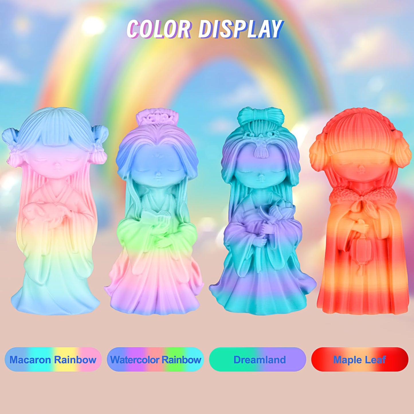 ERYONE Rainbow PLA Filament Bundle, 1.75mm +/-0.03 mm, Matte PLA Muti Color 3D Printer Filament 0.25kg/Spools, 4 Packs(2.2lbs), Matte Macaron, Watercolor, Dreamland, Maple Leaf