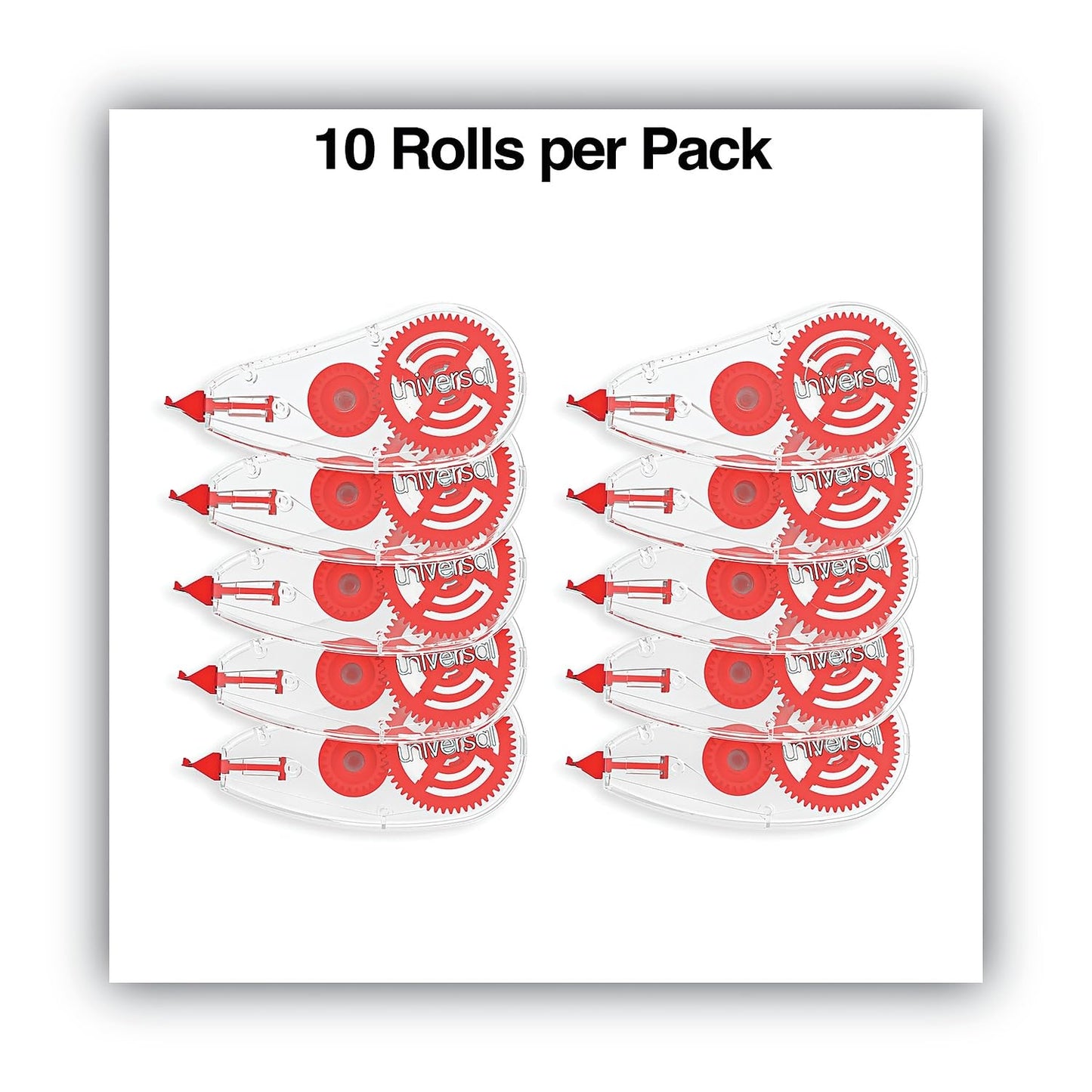 Universal UNV75616 0.2 in. x 315 in. Non-Refillable Correction Tape Dispenser - Transparent/Red (10/Pack)