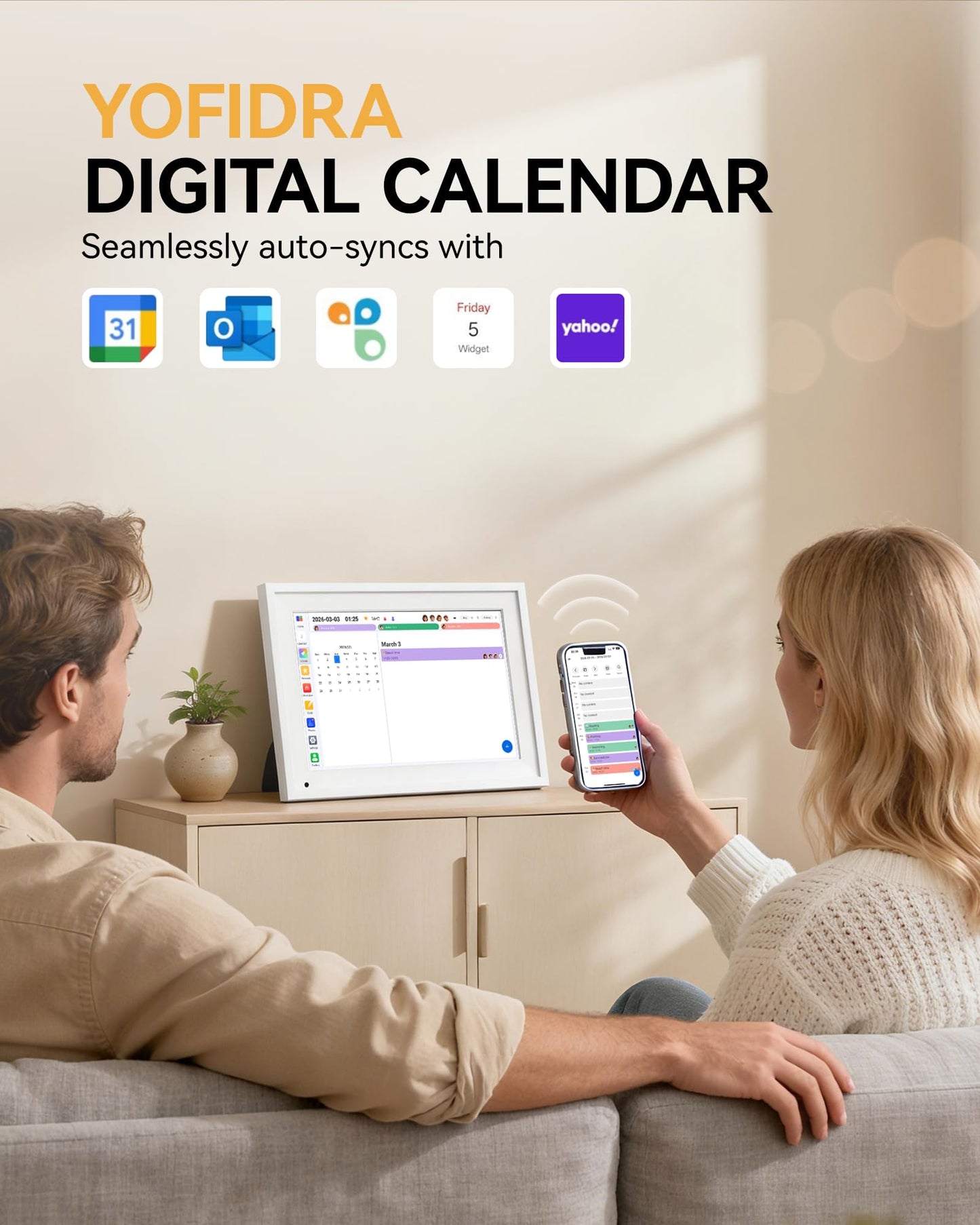 Yofidra 10.1" Digital Calendar, Smart Electronic Calendar with Chore Photo Meal Reward To-do Chart, Desk Planner for Family Schedule, Wifi Interactive Touchscreen Display with Stand, White
