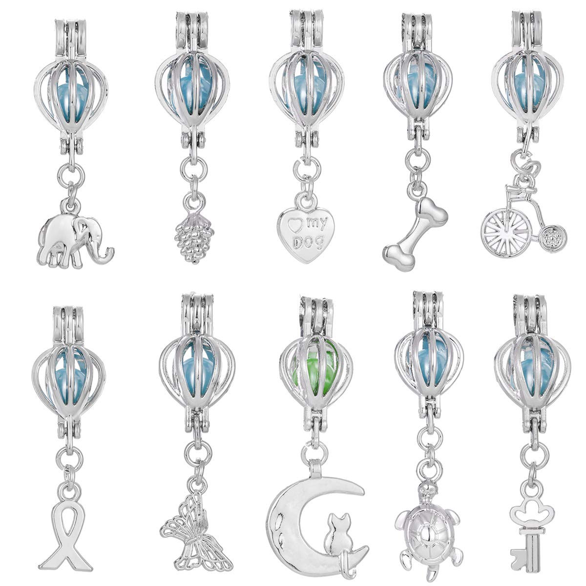 Vie jeune Mixed Pearl Cage Locket Pendants Set, Essential Oil Diffuser DIY Necklace Bracelet Jewelry Making Craft, Bulk Beads Aromatherapy Diffuser Charms Gifts for Women (Mixed 10pcs Dull Silver)
