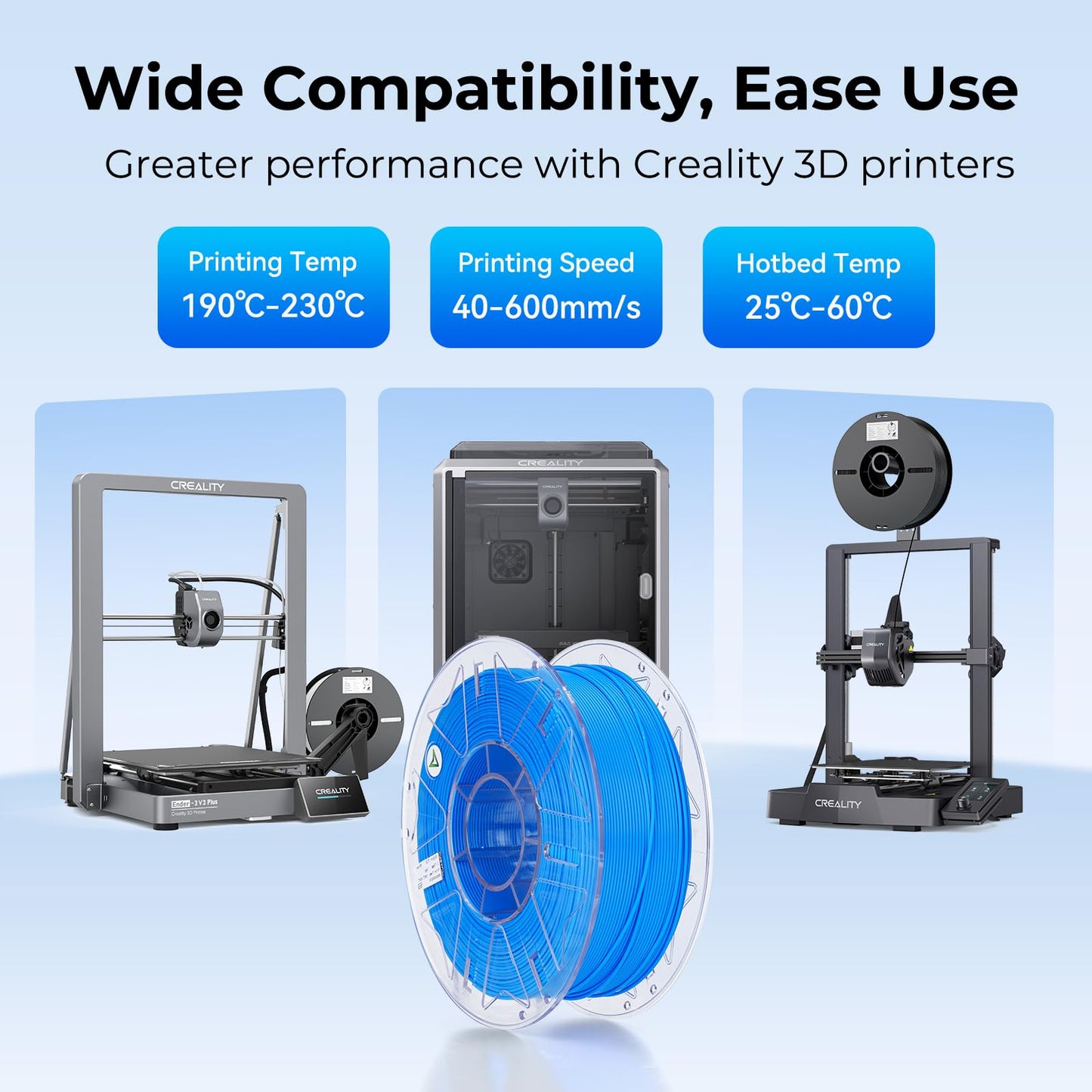 Creality 3D Printer RFID Filament, Hyper PLA Filament 1.75mm Bundle for 3D Printing, Hyper PLA RFID Filament No-Tangling High Precision, 1KG(2.2 lbs) Spool (Blue)