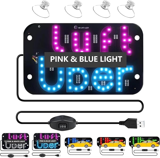 Car Window Light Up Signled Light Sign for Car,USB LED Light Signal for Drivers,Glow Sign for Vehicle Dash,Applicable to All 5v Cars, Such As Cars, Trucks, Suvs, Rvs and Other Models (Pink+Blue)