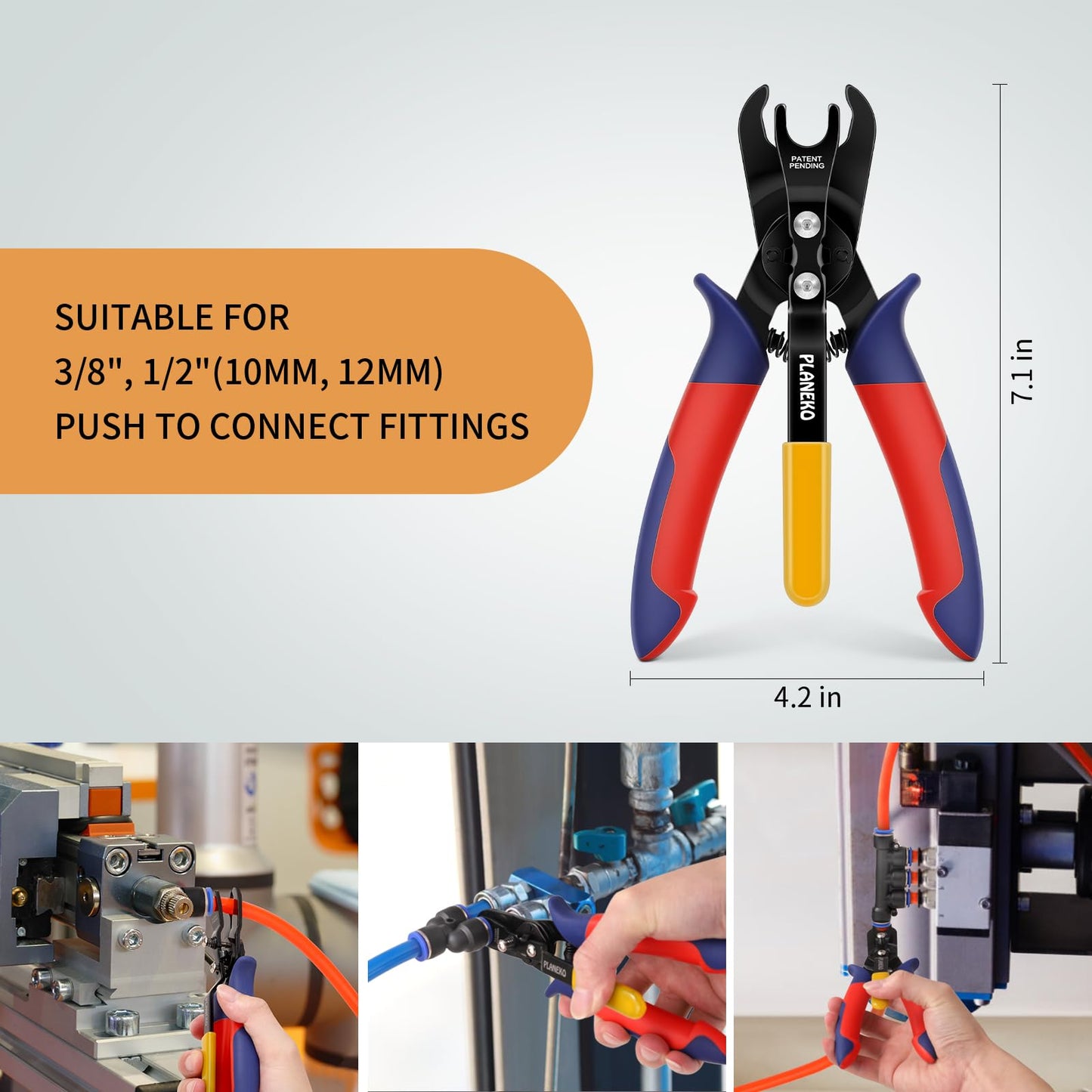 PLANEKO Air Line Pliers Push to Connect Fitting Disconnect Tool for 3/8" 1/2" Pneumatic Hose Quick Connect Fittings Removing Air Line Removal Tool Hose Release Pliers for 10mm 12mm Push Fit Connector