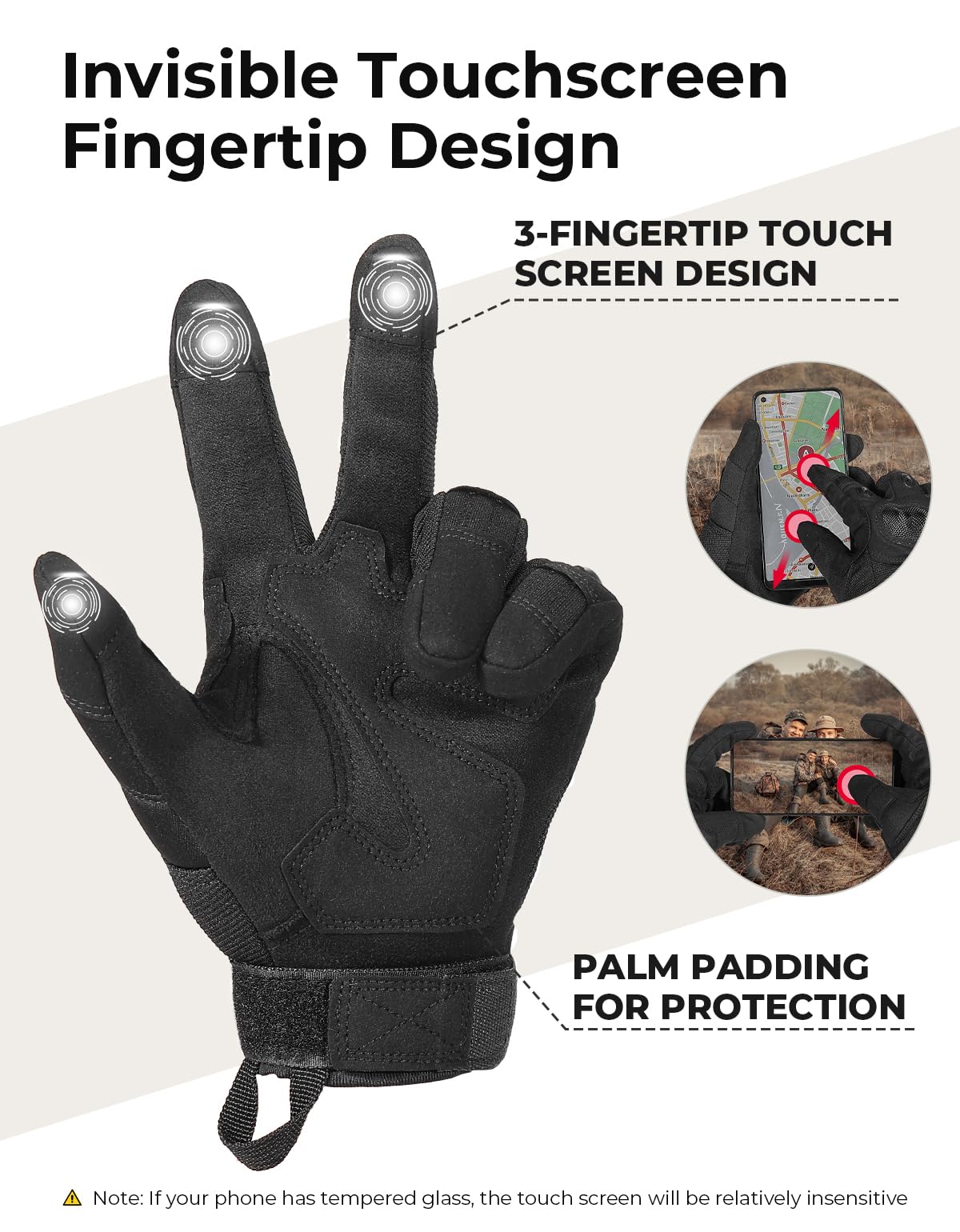 KEMIMOTO Tactical Gloves for Men, Touchscreen Motorcycle Gloves with Hard Shell & Palm Padding for Sports Motorcycle Cycling Tactical Airsoft Paintball Hunting Hiking Camping Climbing (Black,XX-Large)