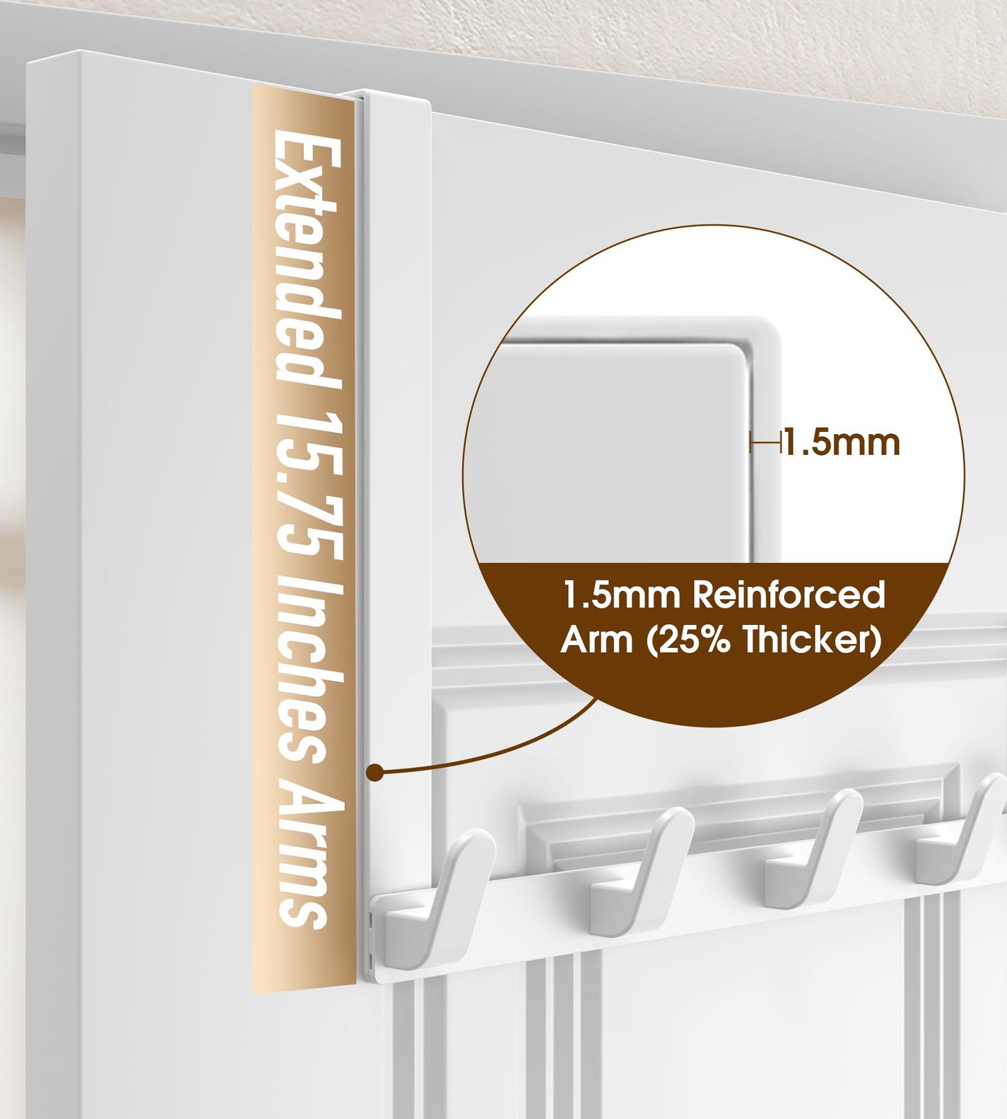 KitchLife Long Over The Door Hooks Hanger with 15.75" Extended Arms, Fits 1 3/8" Doors, L40U - Upgraded Thickened Heavy Duty Bathroom Accessories and Towel Rack Organization - 1 Pack, Glossy White