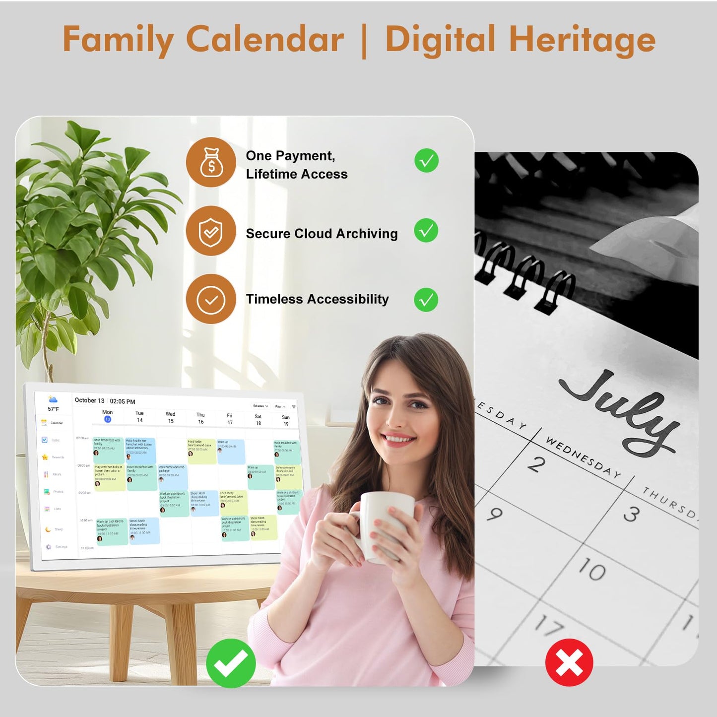 27" Digital Calendar Picture-Frame for-Wall-Planner – Touchscreen Smart Electronic Calendar for Family Meal Schedules, Sync Online Calendars, Chore Charts, Star Reward, Wall Mounted, Gift for Mom Dad