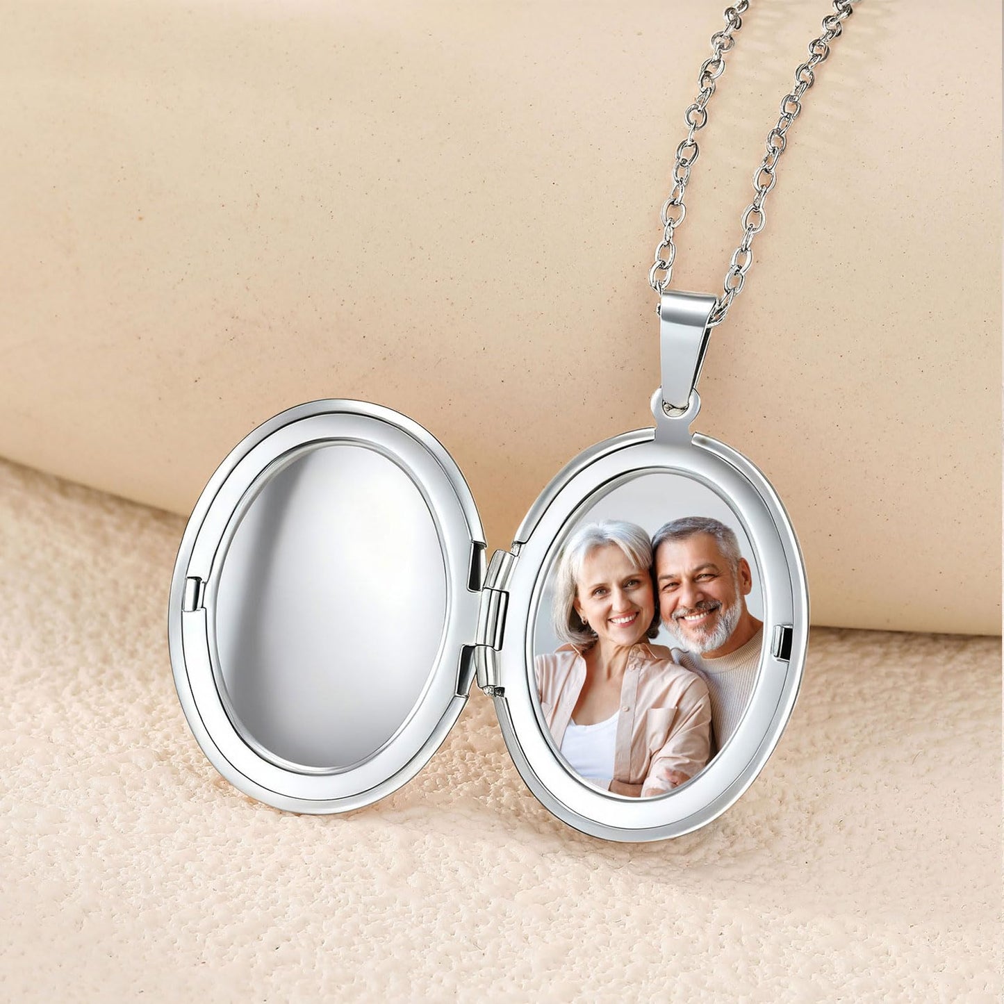 PHOCKSIN Silver Oval Locket Necklace For Women Locket Necklace that Hold Pictures For Girlfriend Best Gifts for Birthday Mothers Day