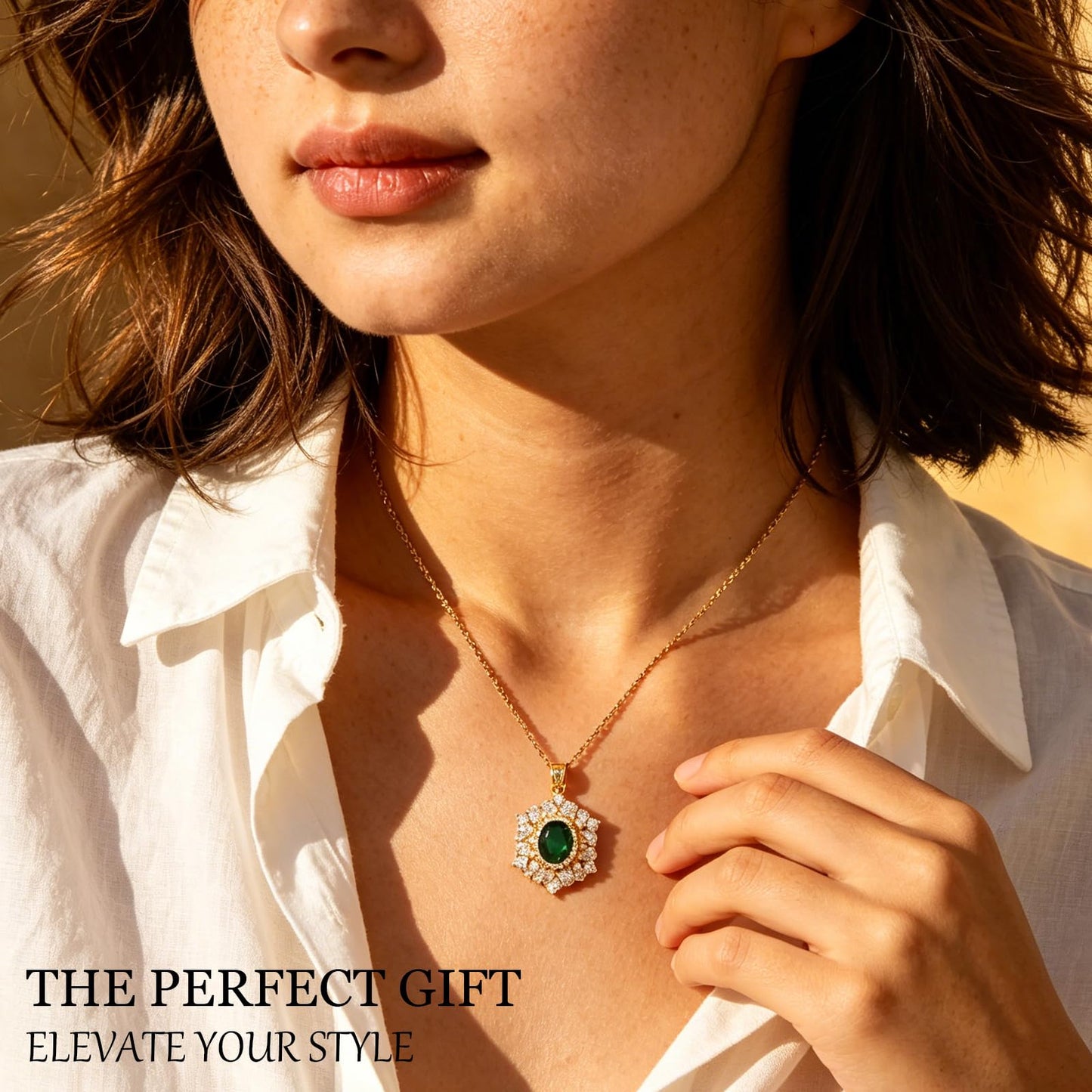 Green Baroque Emerald Necklaces for Women-Gold Plated May Birthstone Healing Crystal Necklace For Valentines Day Mother's Day Christmas Birthday Gifts