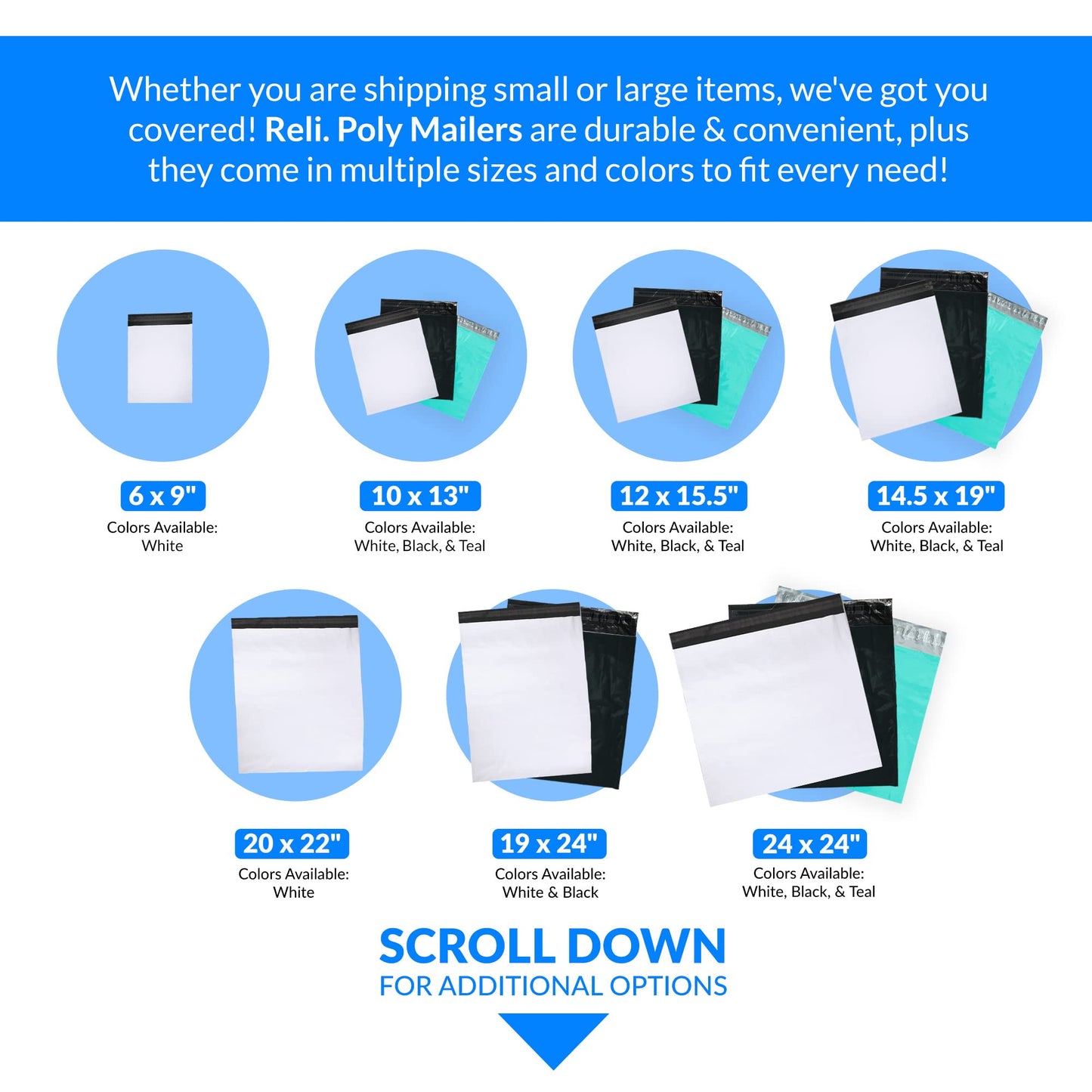 Reli. (125 Pcs) Poly Mailers 19x24", White | Large Shipping Bags for Small Business | Mailing Bag for Shipping | Packaging for Clothing | Non-Padded Envelopes/Polybags, Self Sealing