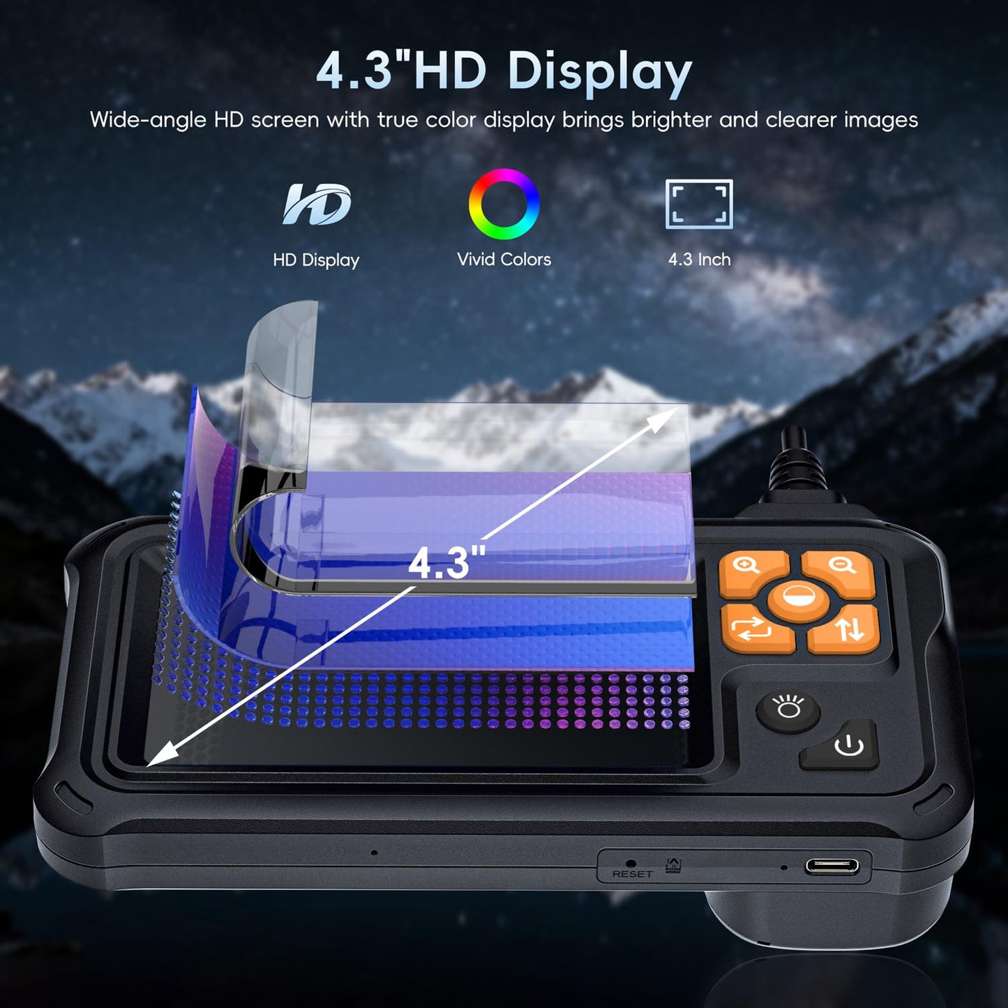 SKYBASIC Industrial Endoscope Borescope Camera with Light, 4.3'' HD Digital Handheld Waterproof Sewer Tools Snake Inspection Camera with 8 LED Lights 16.5FT Semi-Rigid Cable, Gadgets for Men