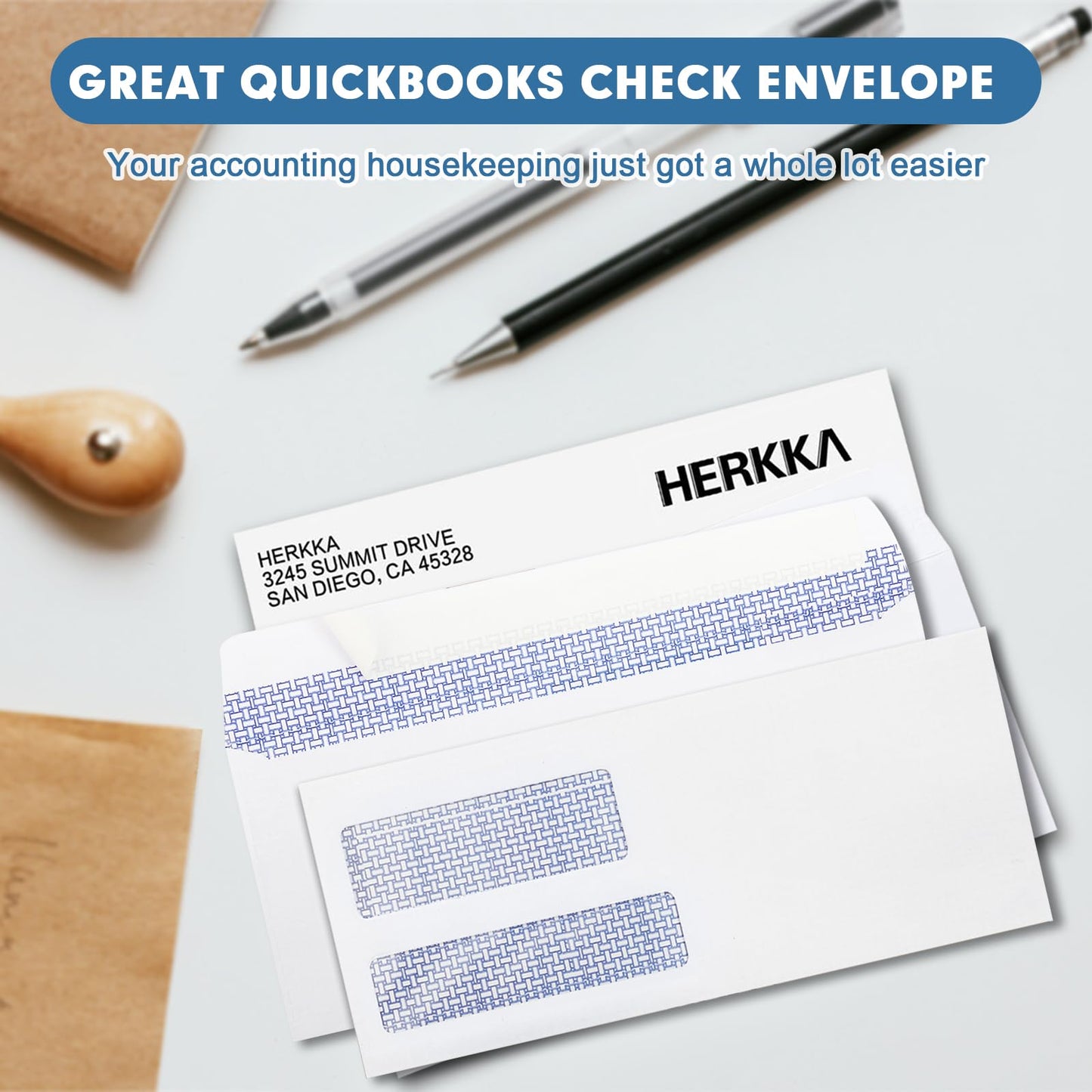 #9 Double Window Security Envelopes, HERKKA No.9 Double Window Business Envelopes Designed for Quickbooks Invoices and Business Statements - Number 9 Size 3 7/8 Inch X 8 7/8 Inch - 24 LB - 1000 Pack