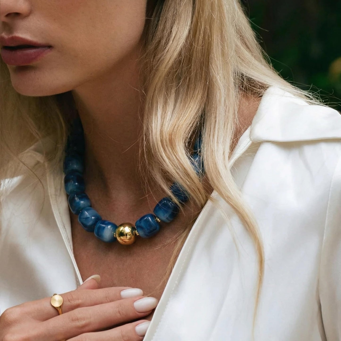 BREPINE Navy Blue Chunky Necklaces for Women Multicolored Large Square Resin Beads Necklace Trendy Bold Statement Beaded Summer Candy jelly Vacation Choker