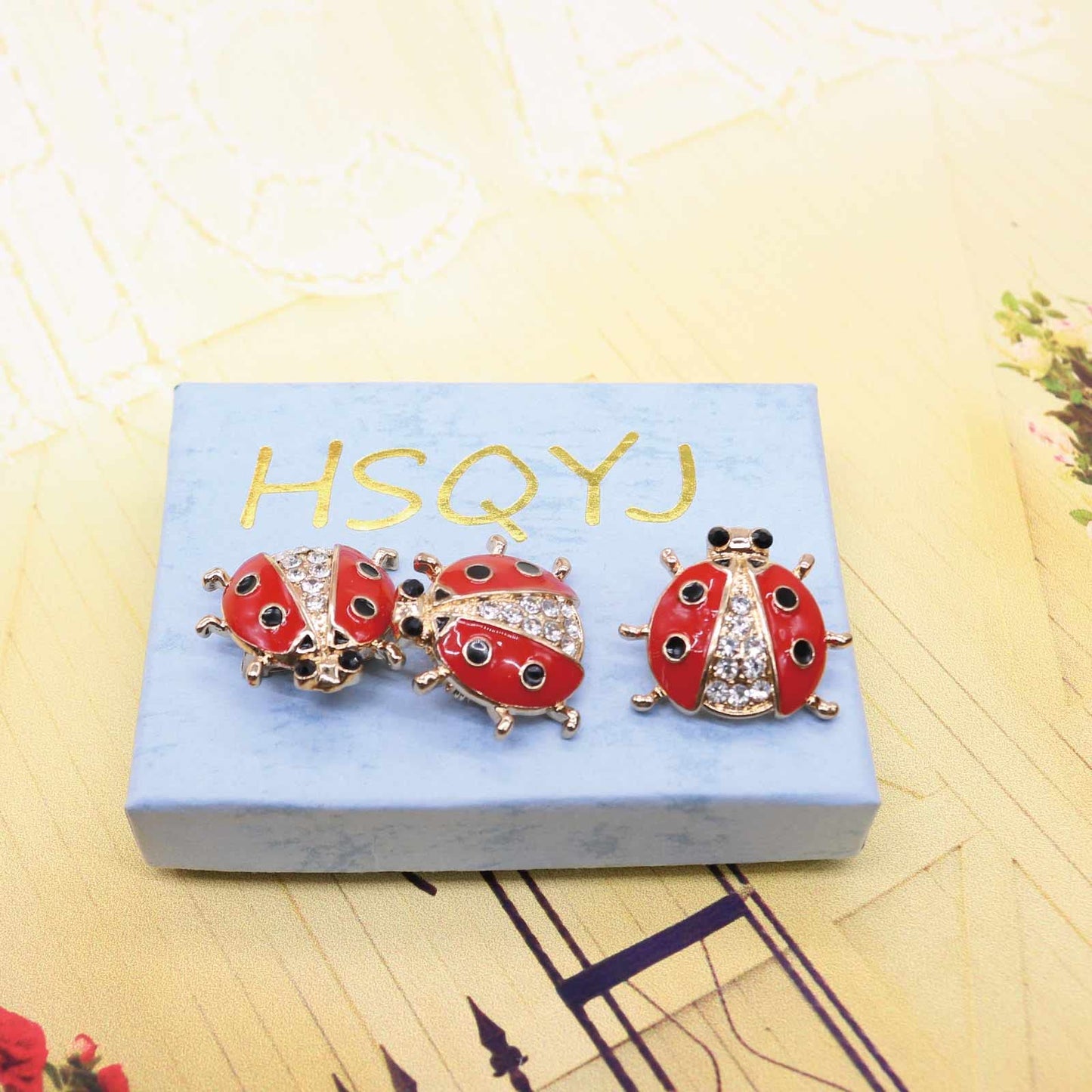 3 Pack Cute Ladybug Brooch Pin Set Enamel Crystal Insect Animal Lapel Brooches Novelty Funny Pins Badges for Women Girls Boys Clothing Bags Backpacks Jackets Hat (Style 7)