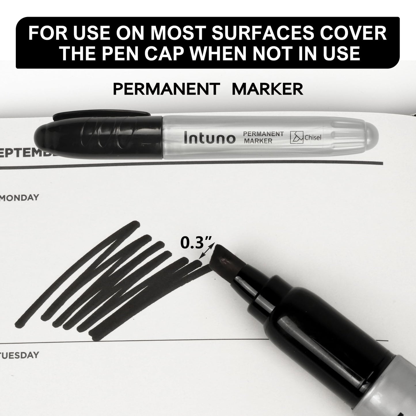 INTUNO Jumo Permanent Markers, 60 Count Black, Chisel tip, Oil-Based Permanent Markers, Waterproof and Fade-Resistant, for Paper, Wood, Metal, Glass and More