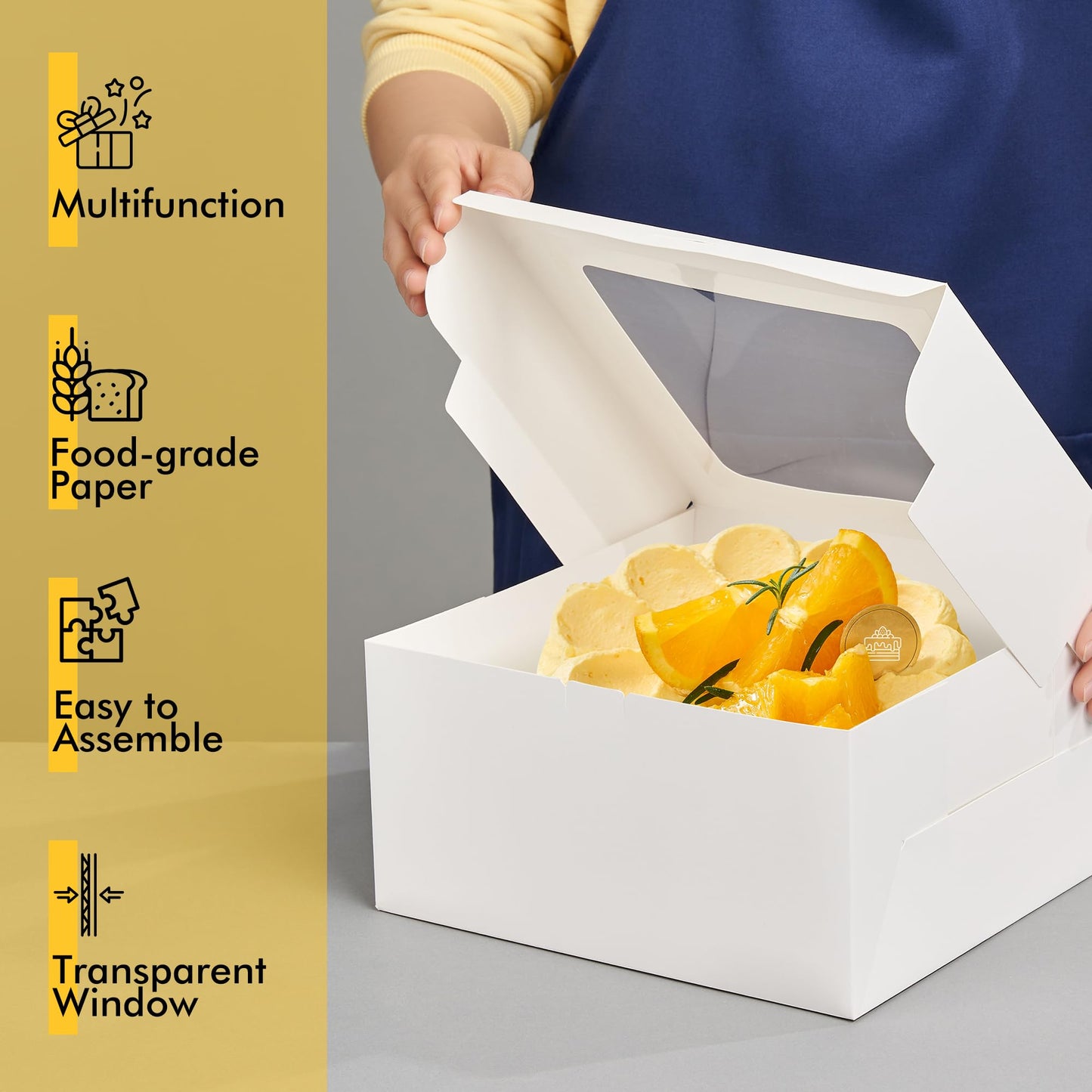 RACETOP 32pcs Cake Boxes with Window, 10x10x5 Inches White Bakery Boxes, Cookie Dessert Boxes, Pastry Box, Square Cardboard Cake Box for Cake, Birthday Party, Donuts, Wedding