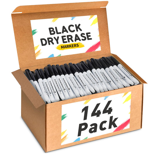 V-Opitos 144 Pack Fine Tip Dry Erase Markers - Bulk Whiteboard Erasable Black Markers, Ideal for School Classroom Office Supplies, Non-Toxic & Easy Clean for White board