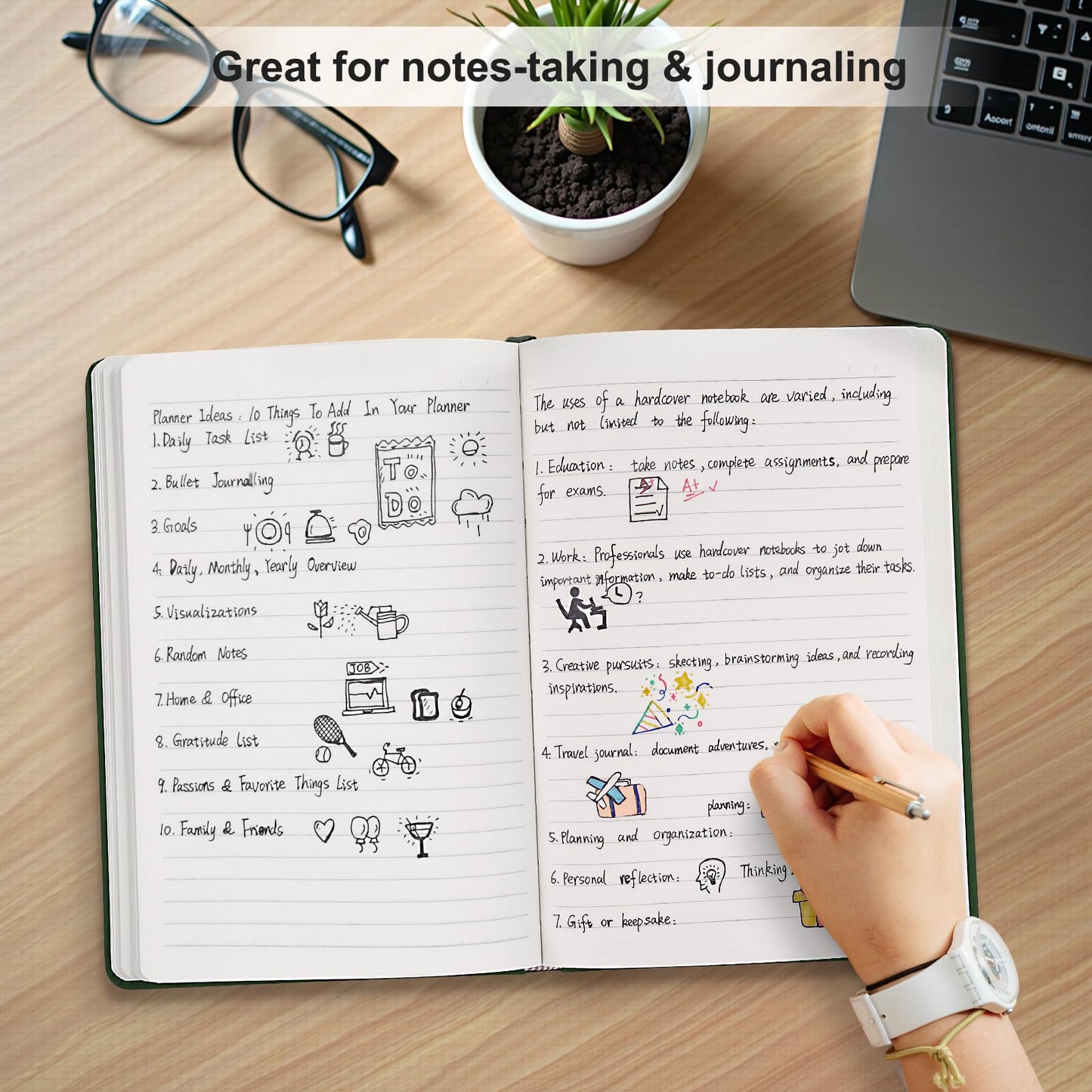 Comix 6 Pack Lined Journal Notebooks for Work, 240 Pages, 5.5"x8.3", Dark Green, Hardcover, A5 Medium College Ruled, Journaling Notebooks for Notes-Taking, Fits for Office School Home