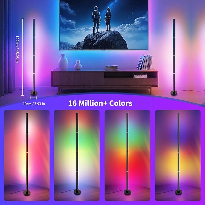 Corner Floor Lamp,RGB LED Corner Lamp with App and Remote Control,Smart Modern Floor Lamp with 16 Million Colors & 68+ Scene,Music Sync,Timer Setting,Standing Lamp for Living Room,Gaming Room
