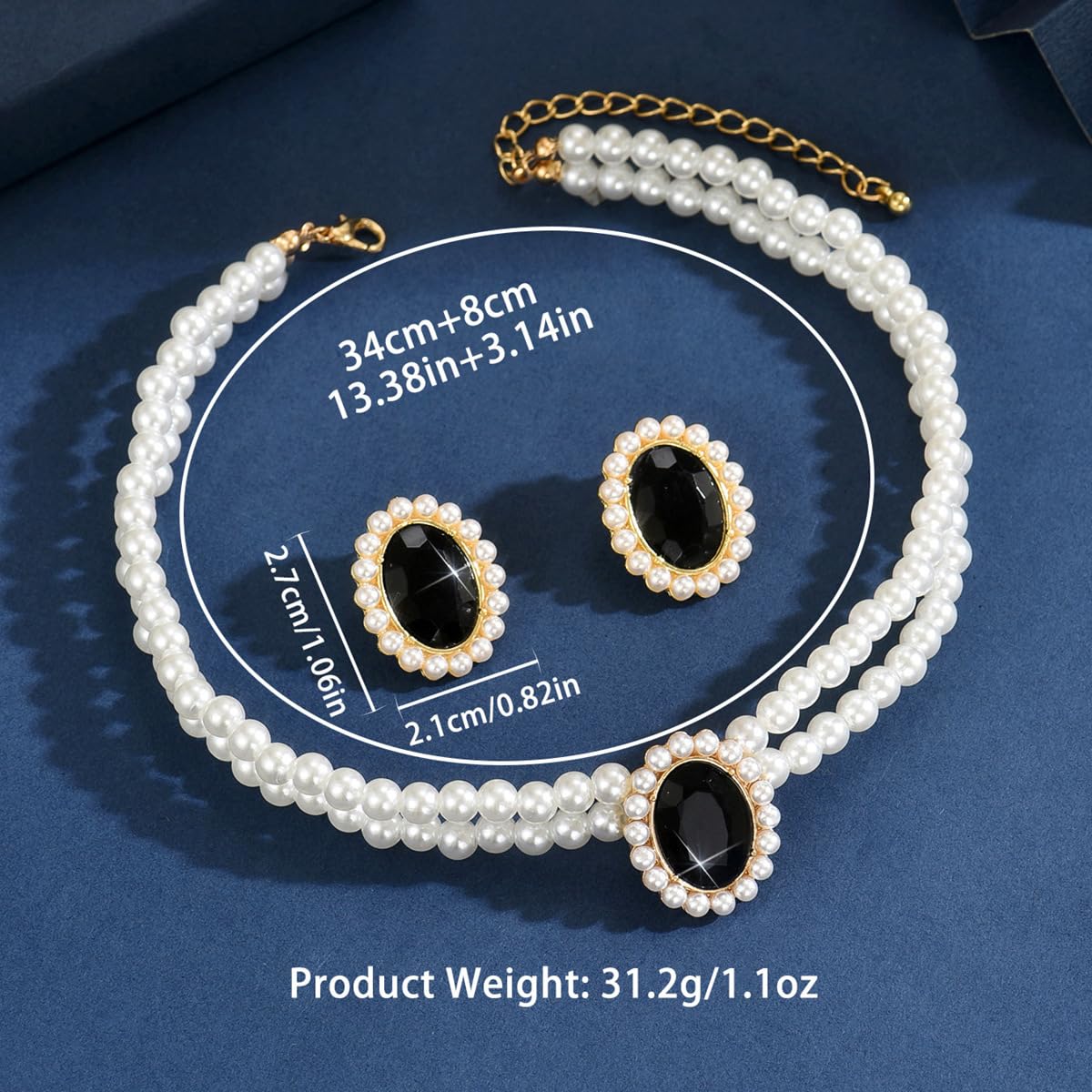 CSIYANJRY99 Pearl Necklace and Earring Set Faux Pearl Jewelry Sets for Women Imitation Beaded Pearl Necklace Bracelet Stud Earrings for Women（BK）