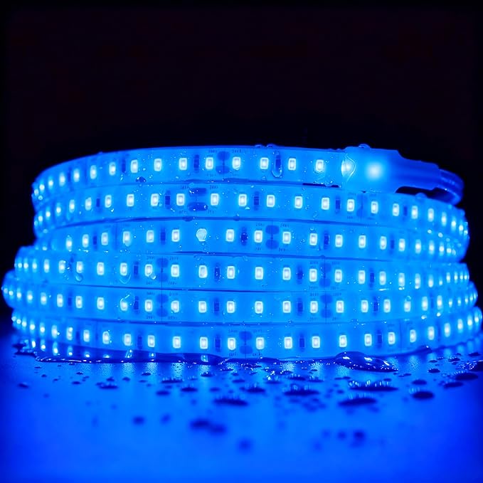 SuperLightingLED 24 Volt Blue LED Strip Sauna Light, Heat-Tolerant Flexible Dimmable Cuttable 5m/16.4ft 600 LEDs High-Density Bright IP68 Waterproof Sauna Room LED Tape (Blue)