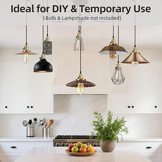 Vintage Plug-in Pendant Light Kit with 1-to-4 Hanging E26/E27 Sockets, Industrial Hanging Light with Individual Rotary Switches, Easy DIY Lighting for Living Room, Patio and Plant Corners, Gold