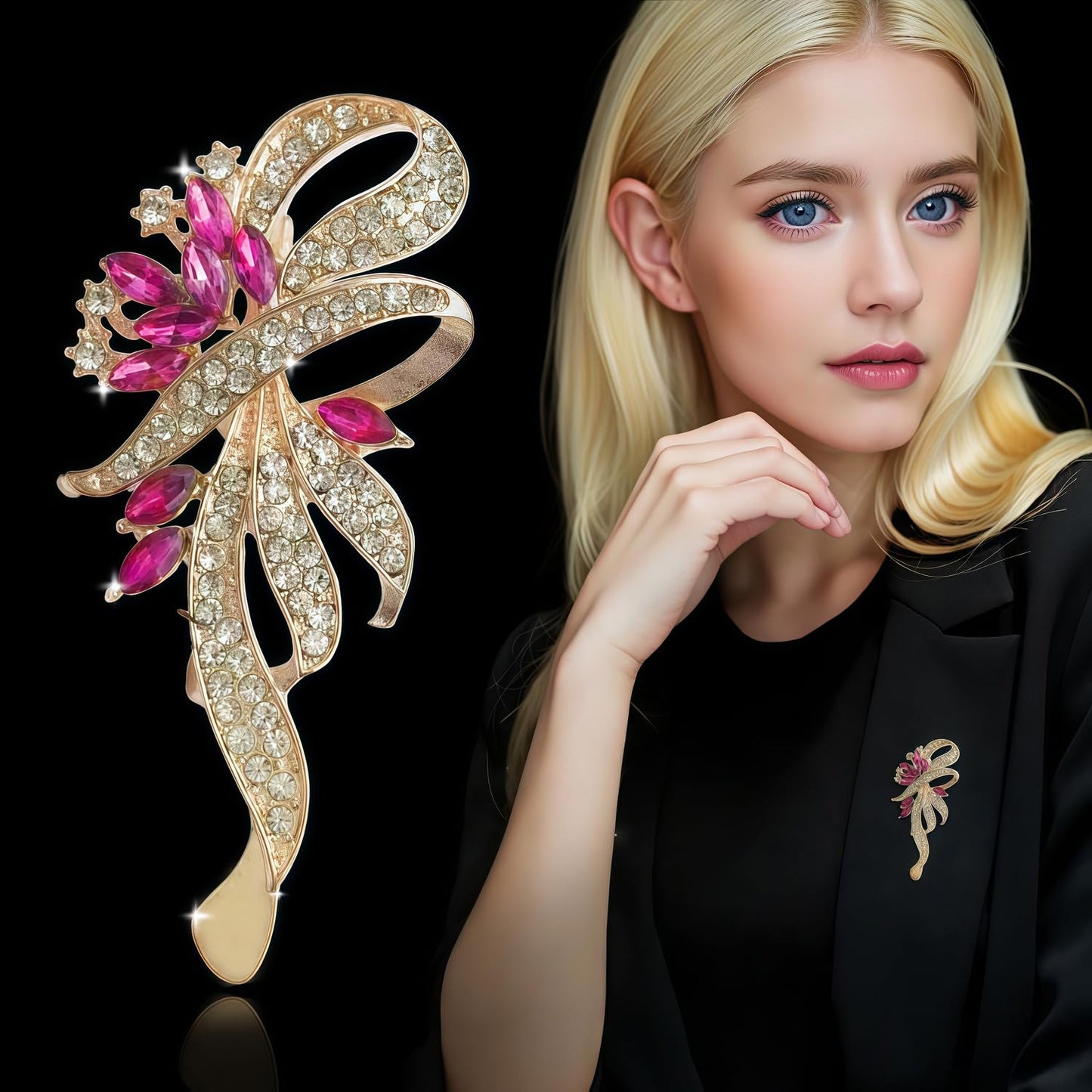 Yaximhozz 2pcs Rhinestone Green Four Leaf Clover Brooch Pin for Women Dress Elegant Stylish Crystal Brooches Fashion Accessories Pins Lapel Boutonniere Ideas Wedding Christmas Birthday Jewelry Easter Gift (06 Green/Gold)