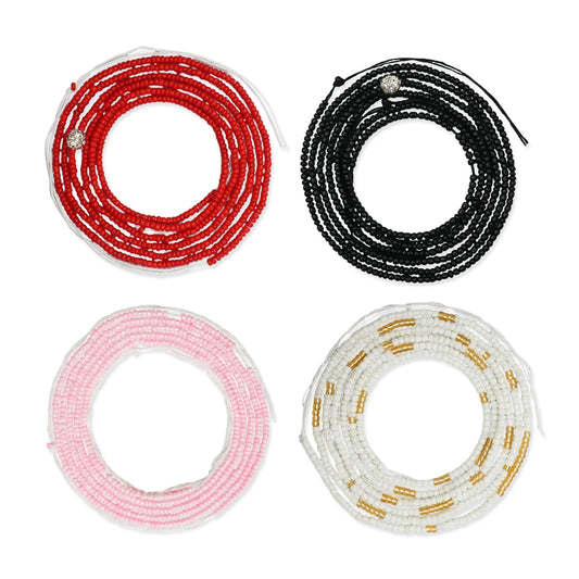 Teniinet 4PCS 50” Handmade African Waist Beads for Women Non-Stretching(Tie-on) Style 4
