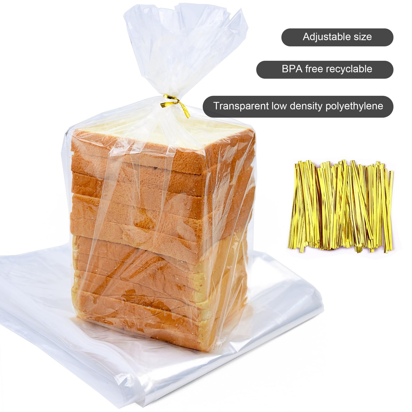 Homrelaxy 300Pcs Plastic Bread Bags for Homemade Bread and 330 Ties, 18 x 8 x 4 Inch Reusable Clear Loaf Bags, Adjustable, Perfect for Home Bakers and Bakeries