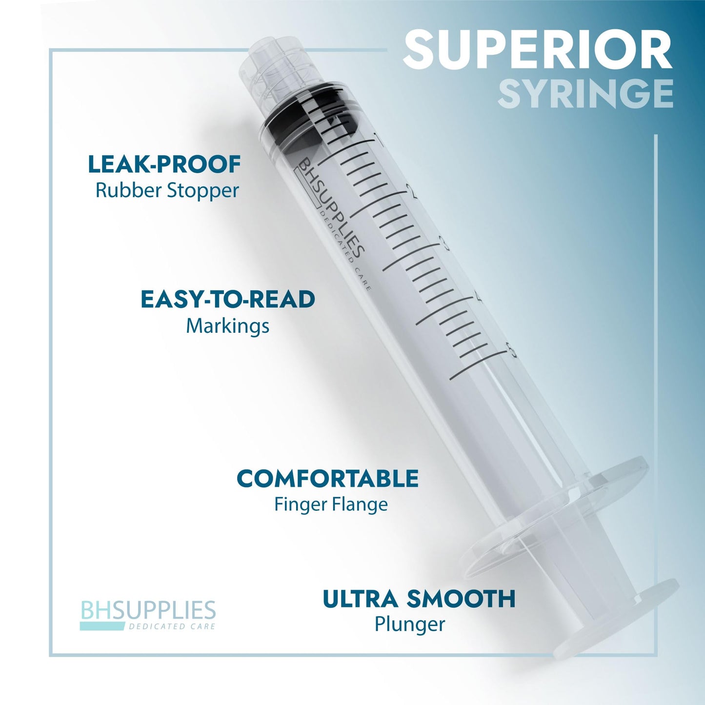 BH Supplies 60ml Luer Lock Tip Syringes (No Needle) - Sterile, Individually Wrapped - 50 Syringes