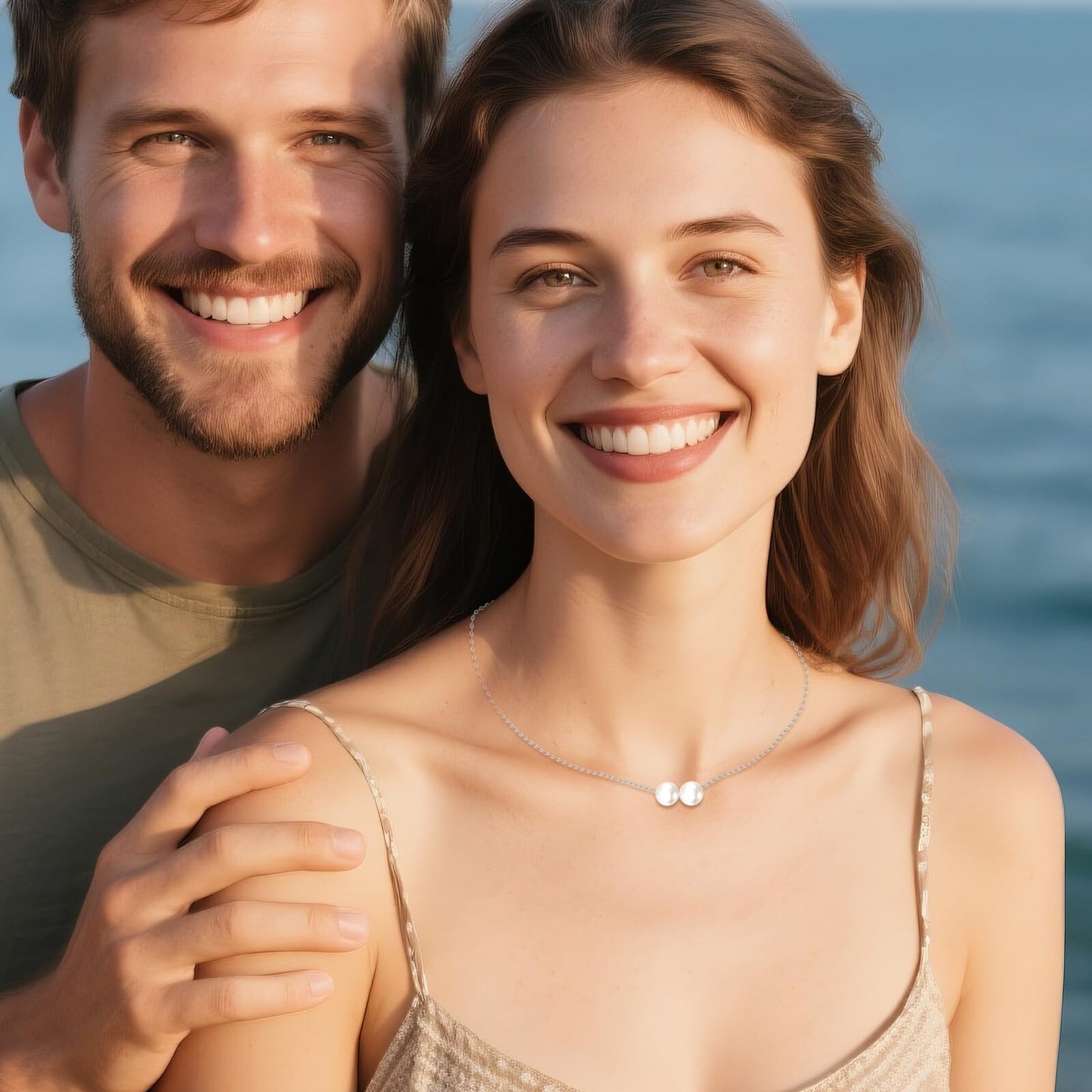 POPLYKE 2 Pearls Necklace Sterling Silver Pearls Choker Necklace for Women 7-8mm Freshwater Cultured Pearls Wedding Bridesmaids Anniversary 16''