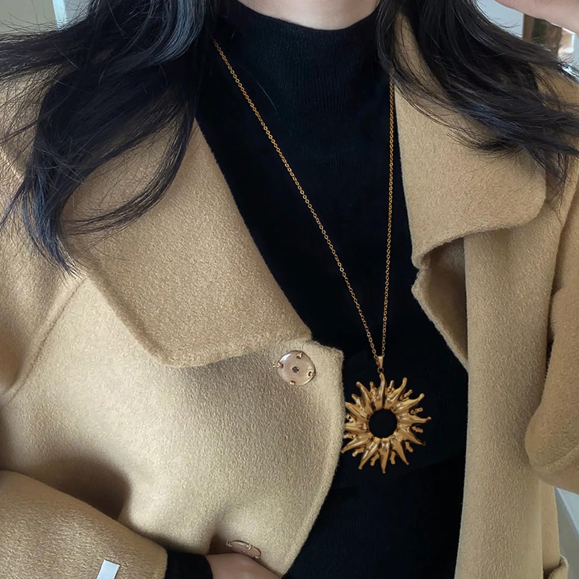 Dainty Sunflower Pendant Long Necklace for Women Trendy Radiant Charm Sweater Necklace Simple Gold Chain Nature Inspired Necklaces