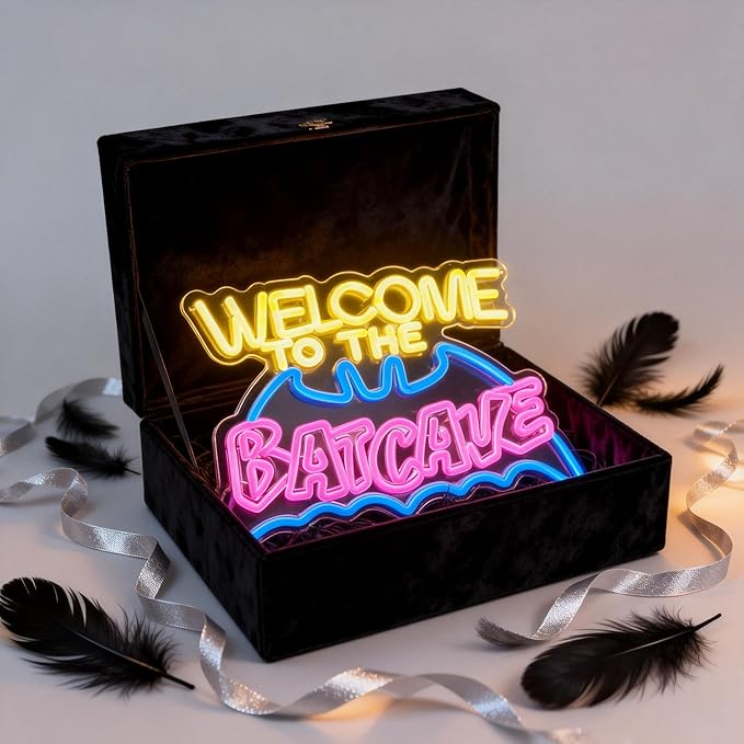 Bat Cave Neon Sign - Wall Decor, Halloween Deocr, Room, Funny Home Decor, Neon Light, LED Sign, Hanging, Bedroom, Dorm, Man Cave, Christmas Supply (USB)