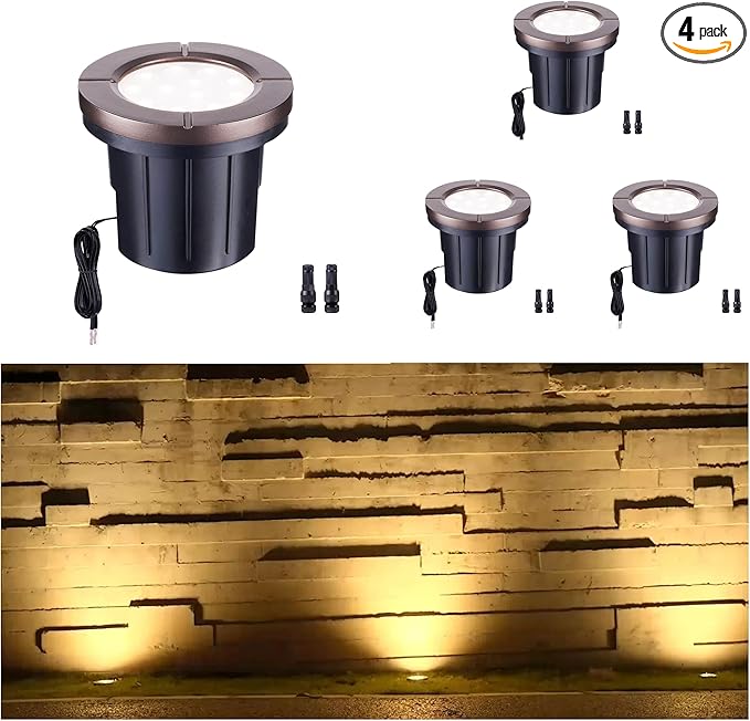 LED Well Light, In Ground Landscape Lights Low Voltage Outdoor, 12V IP67 Waterproof, Bright Wired Aluminum ORB for Patio Pathway Lawn 6W 580LM 4 Pack