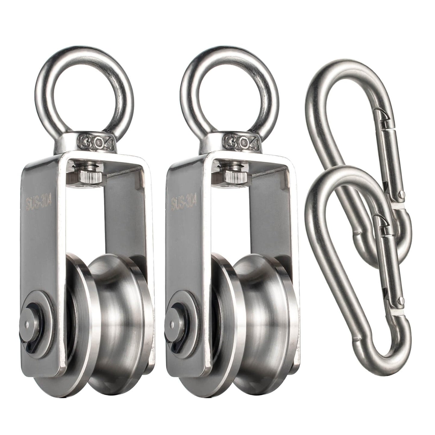 SHINICO Pulley Wheel with Carabiner, Bearing Inside, Stainless Steel, Rope Cable Pulley for Pulley System, 2 Pack