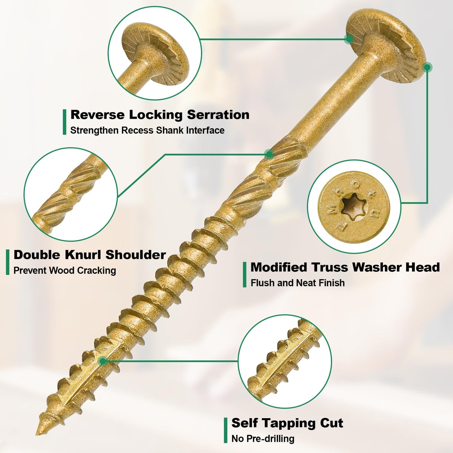 FMhotu 8 Inch Heavy-Duty Outdoor Deck Screws, 50Pcs Star Drive Decking Wood Screws, Rust Resistant Timber Screws for Timber/Log/Landscaping Wood (#14 x 8 Tan)
