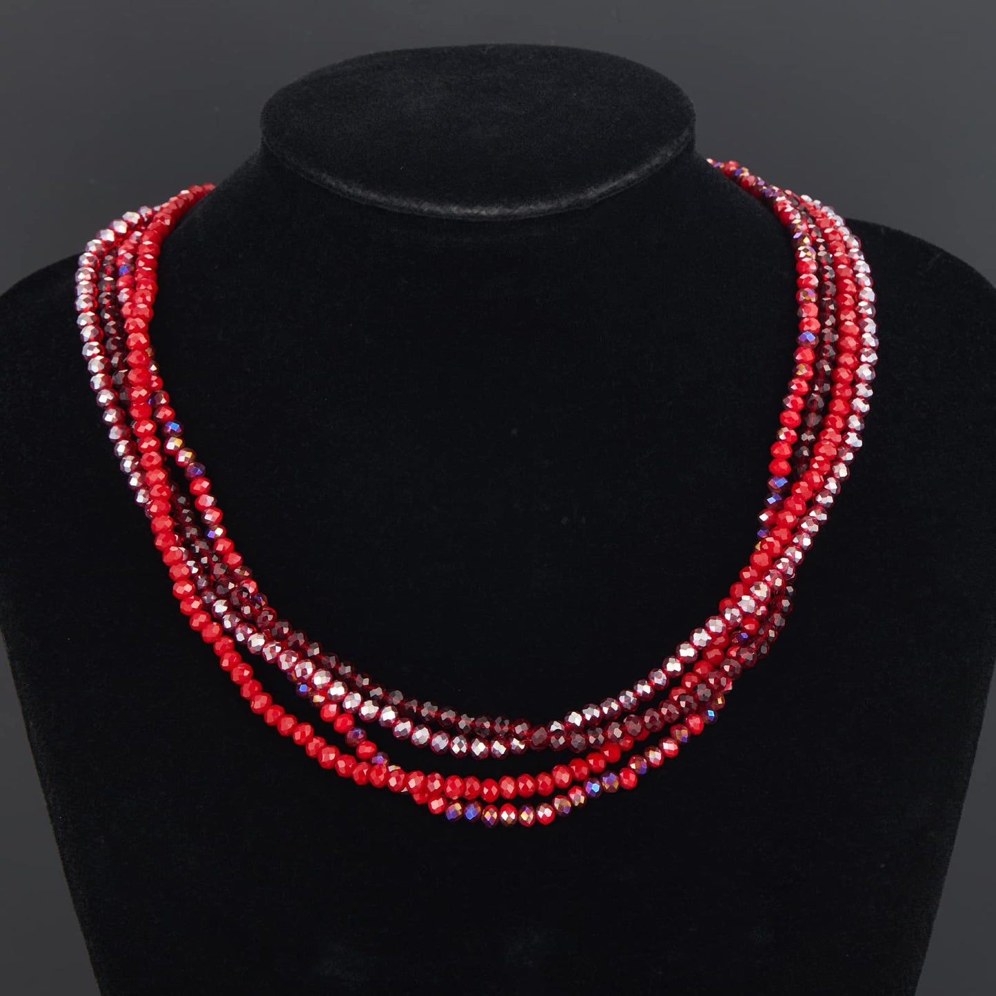 Noessla Multi-layer Crystals Beaded Choker Necklace for Women Colorful Boho Statement Necklace Trendy Costume Party Jewelry Mothers day Gifts for Mom(29-Red)