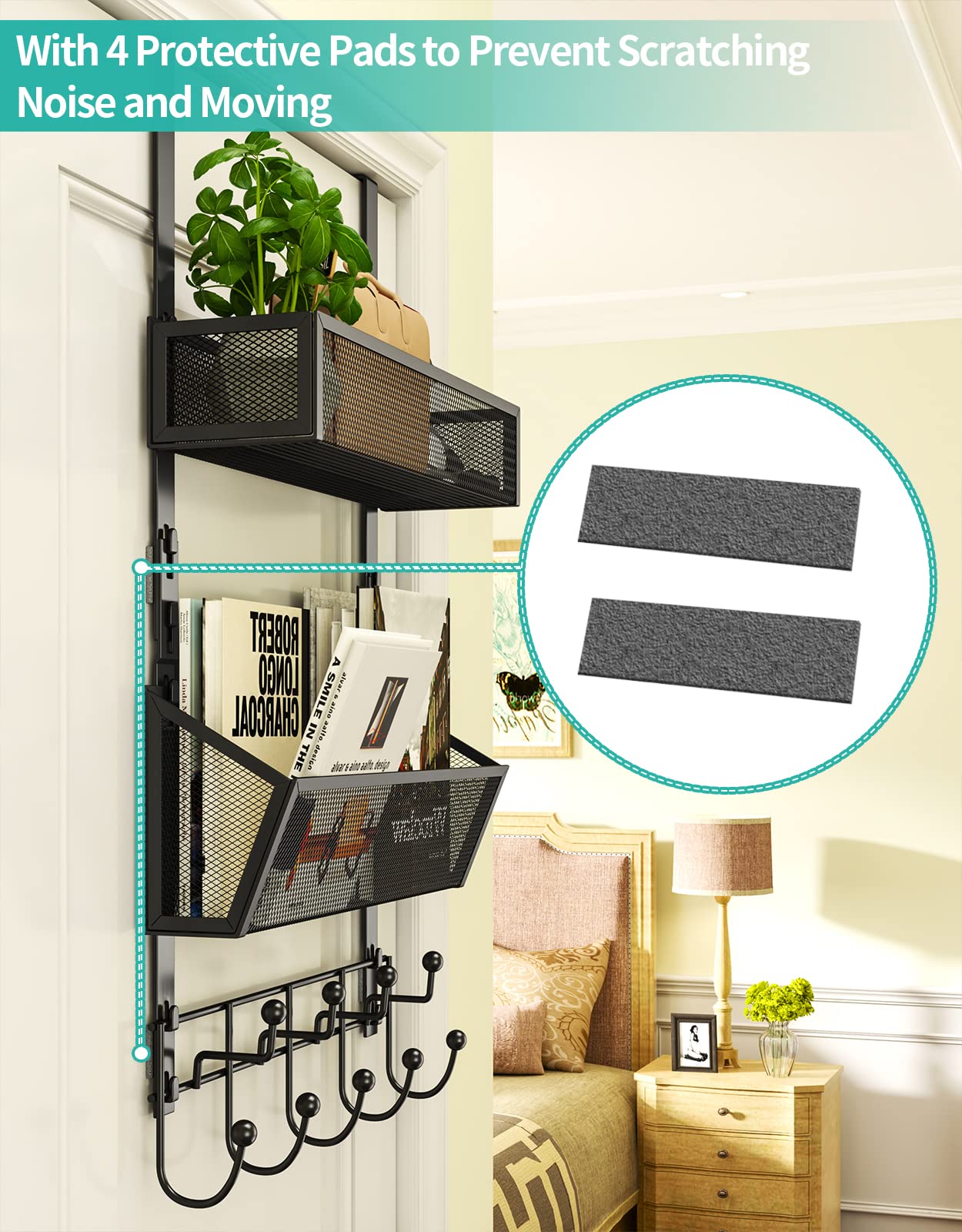 HapiRm Over The Door Hooks with 9 Hooks and 2 Baskets, Rustproof & Waterproof 304 Stainless Steel Door Hanger, Storage Organizer for Bathroom, Kitchen, Bedroom-Black (for 1.57in Doors)