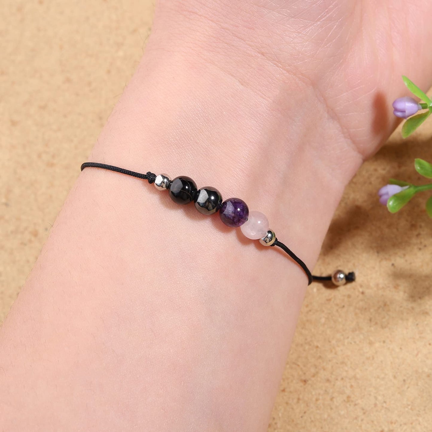 Korotho Empath Protection Bracelet Empath Bracelets Gifts for Her Natural Healing Crystal Beaded Bracelet, Tourmaline, Amethyst, Hematite, Rose Quartz, Jewelry for Friends Daughter Mom