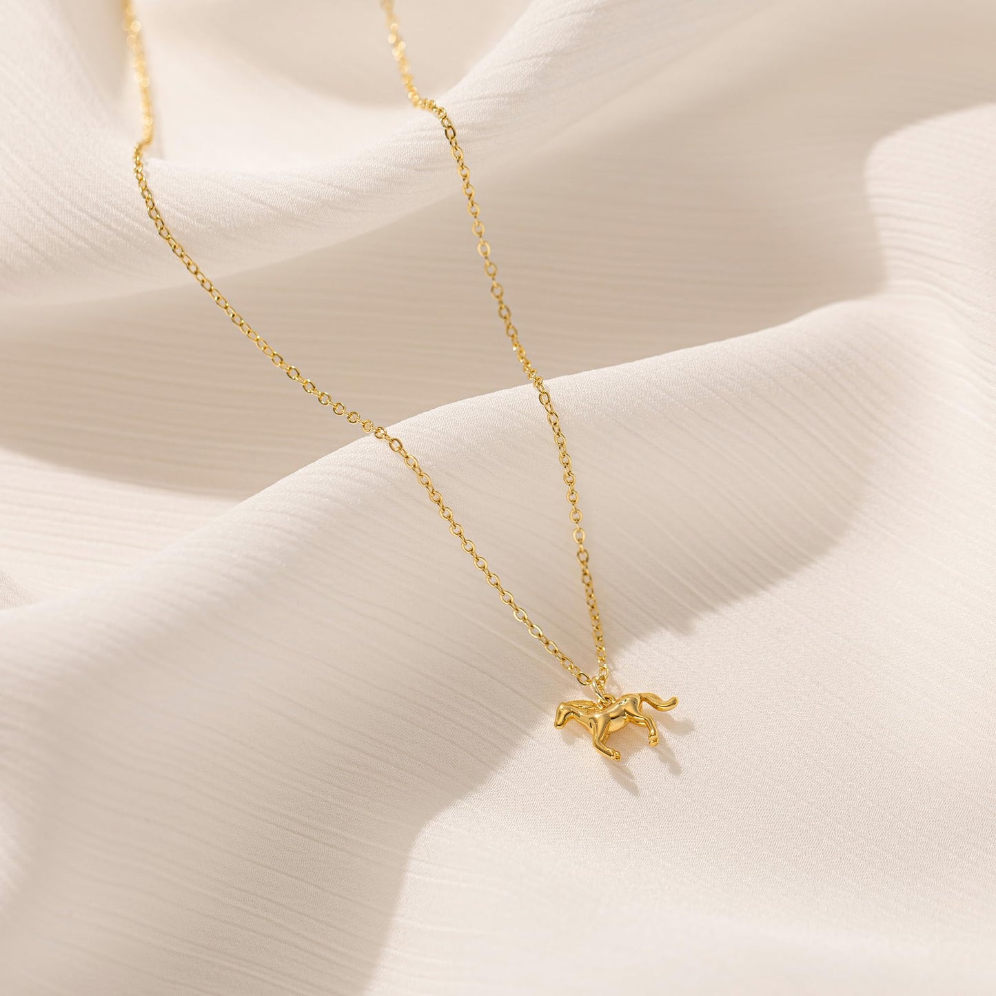 BSGRL Dainty Gold Necklace: 14K Gold Plated Horse Animal Necklace for Women 16.5"+2"
