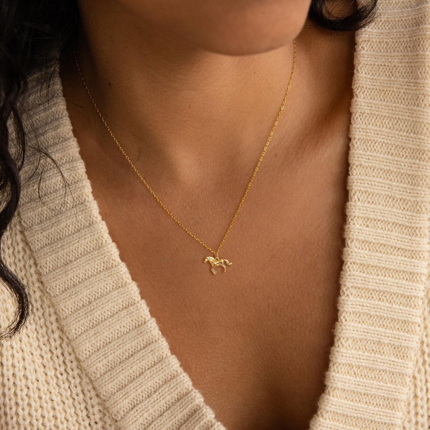 BSGRL Dainty Gold Necklace: 14K Gold Plated Horse Animal Necklace for Women 16.5"+2"