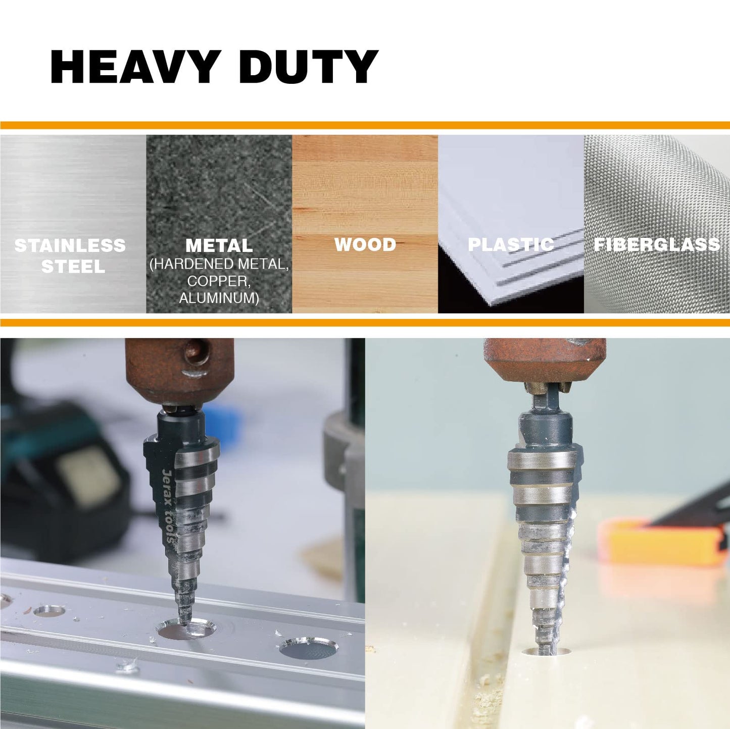 Jerax tools M2 HSS Quick Change 1/2", 3/4" & 7/8" Step Drill Bit Set Double Fluted Drill Bits for Hole Drilling in Stainless Steel, Copper, Aluminum, Wood, Plastic