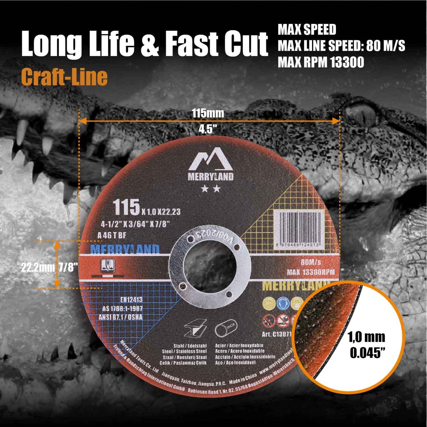 Merryland Cut Off Wheel 4 1/2 inch for Angle Grinder, Metal Cutting Wheel 4.5 X .045 X 7/8 Ultra Thin 50 Pack, Iron Stainless Steel Cutting Disc, Craft-Line C13071042