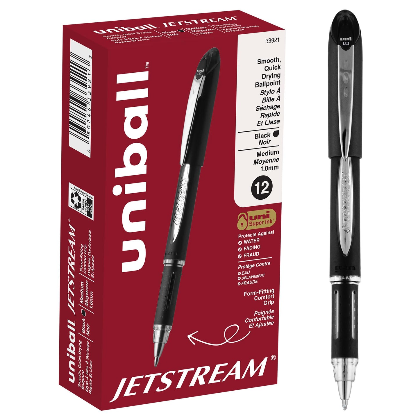 uniball Jetstream Ballpoint Pens, Medium Point (1.0mm), Black, 12 Pack