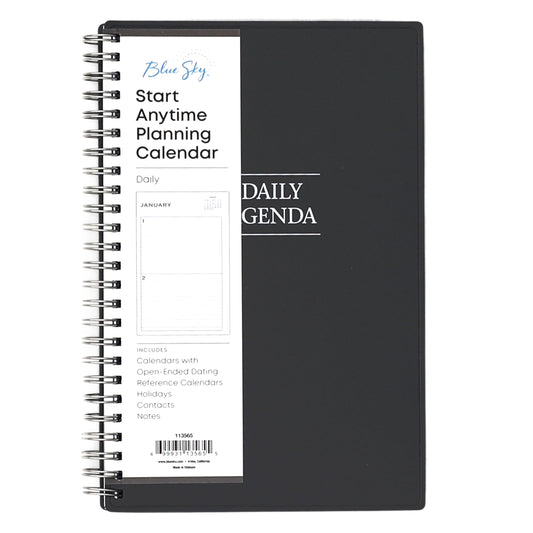 Blue Sky Undated Daily Planner, Flexible Cover, Twin-Wire Binding, 5.5" x 8.5", Passages