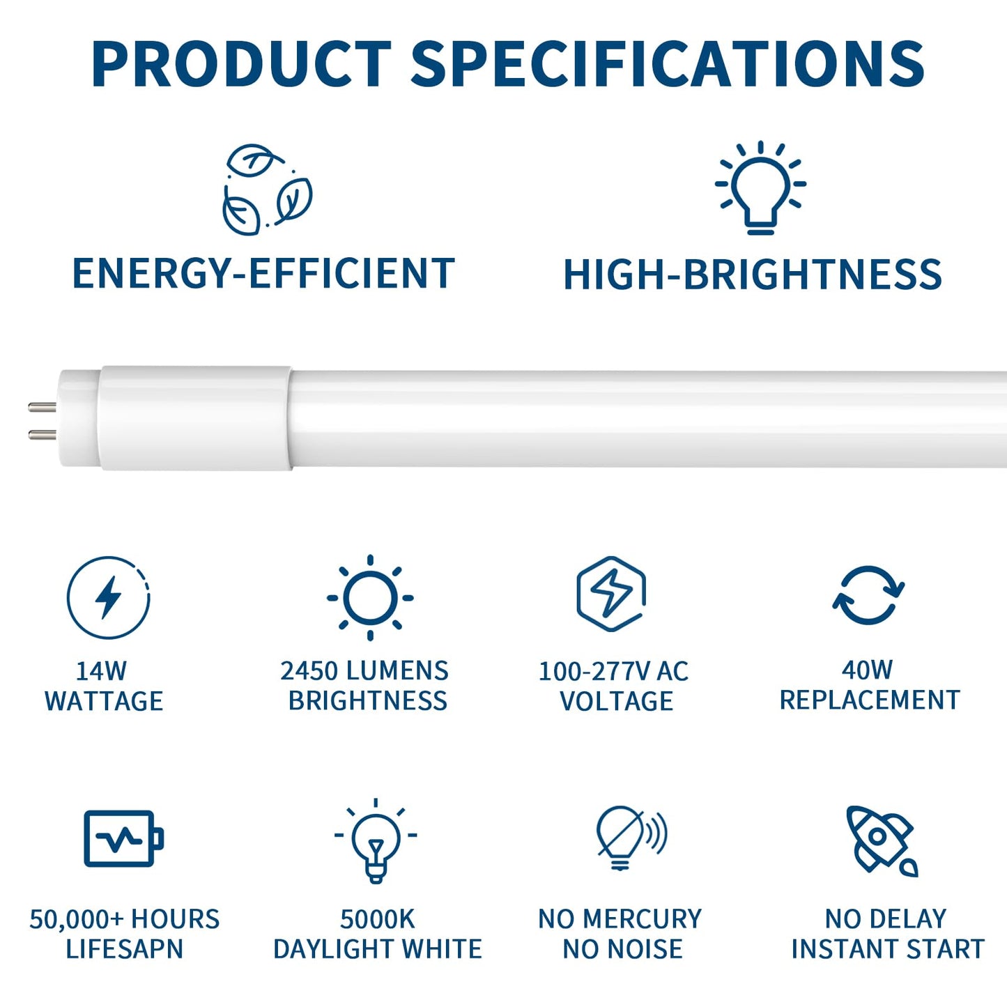 10Pack T8 LED Bulbs 4 Foot, 4FT T8 Fluorescent Replacement, Type A+B,14W 2450LM 4000K Neutral White, Plug & Play or Ballast Bypass, G13, T8 T10 T12 LED Replacement, Frosted Cover